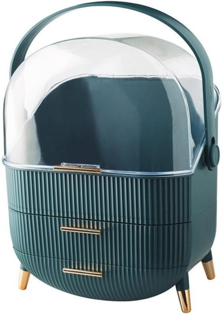 Egg Makeup Organizer, Egg Shape(Oval) Makeup Storage Box Countertop Portable Vanity Cosmetics Organizer (Large, Green)