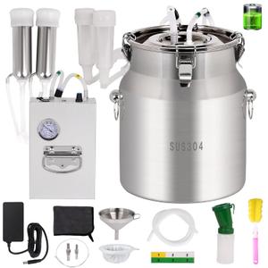 8L Cow/Goat Two-in-One Rechargeable Electric Milker, Goat Milker Machine, Cow Milking Machine, The Latest Pulsation Vacuum Pump with Pressure Gauge, 304 Stainless Steel Bucket (Rechargeable)