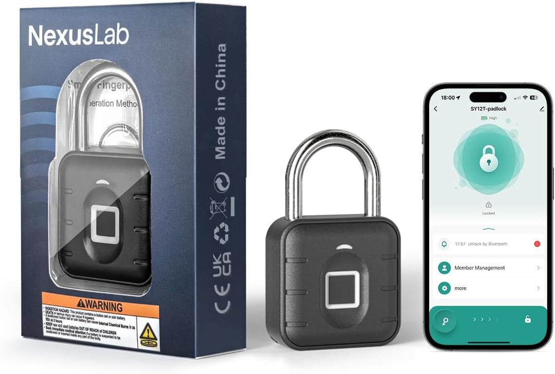 NexusLab Smart Fingerprint Padlock, Locker Lock, Gym Lock with TUYA App Control, IP67 Waterproof, 10 Fingerprints, Stainless Steel Shackle for School Locker, Fence, Gym Locker & Outdoor Gatres