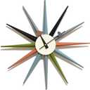 Mid Century Modern Wall Clock Large Silent Non Ticking 18 inch Solid Wood Retro Sunburst Clock for Living Room Decor,Office Kitchen