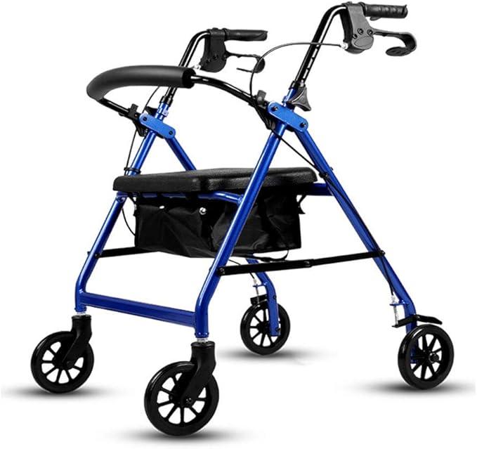 Folding Rolling Rollator Walker with Padded Seat and Storage Bag,Lockable Brakes,Elderly Transport Rest Chair - Adjustable Height - Trolley Shopping Cart with Handles and Back Support (#2) (#2)