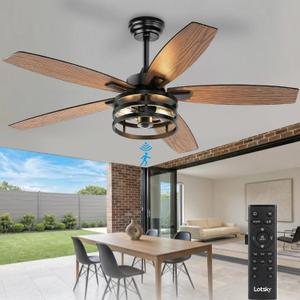 Lotsky Outdoor Ceiling Fans with Lights, Motion Sensor Ceiling Fan for Patio and Remote Control, Quiet, Industrial, Dual Color Blades, 42 Inch Flush Mount Black Porch Light for Gazebo,Garden