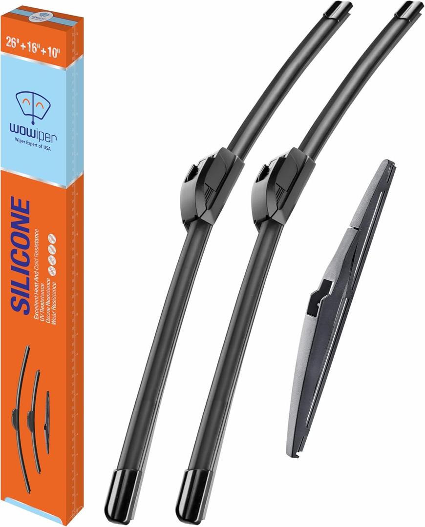 Silicone Windshield Wiper Blades with Rear Wiper Blade for Toyota Rav4 2013-2018 Hyundai Kona 2018-2022 Automotive Replacement Windshield Wipers for My Car - 26"+16"+10" (Set of 3)