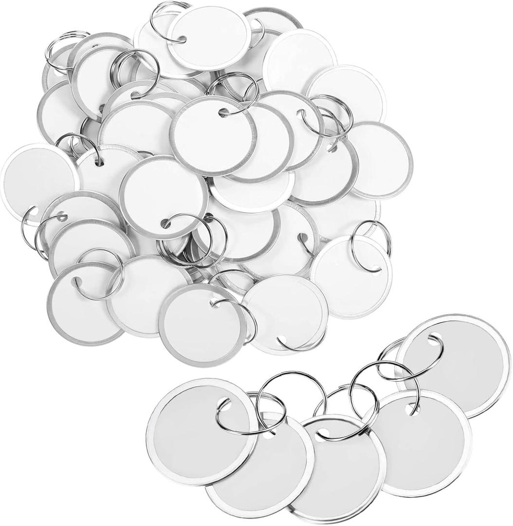 150 Pieses Metal Rim Tags Key Tags 1.57 Inch Large Round Paper Tags with Metal Rings for Car Keys and Door Keys,White by Aellabus