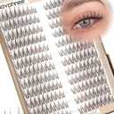 Cat Eye Brown Lash Clusters 8-12MM Natural Eyelash Clusters Pre-Mapped Fairy Cluster Eyelash Extensions Beginner-Friendly Wispy Cluster Lashes CC-Curly Clear Band Individual Lashes Short Extensions