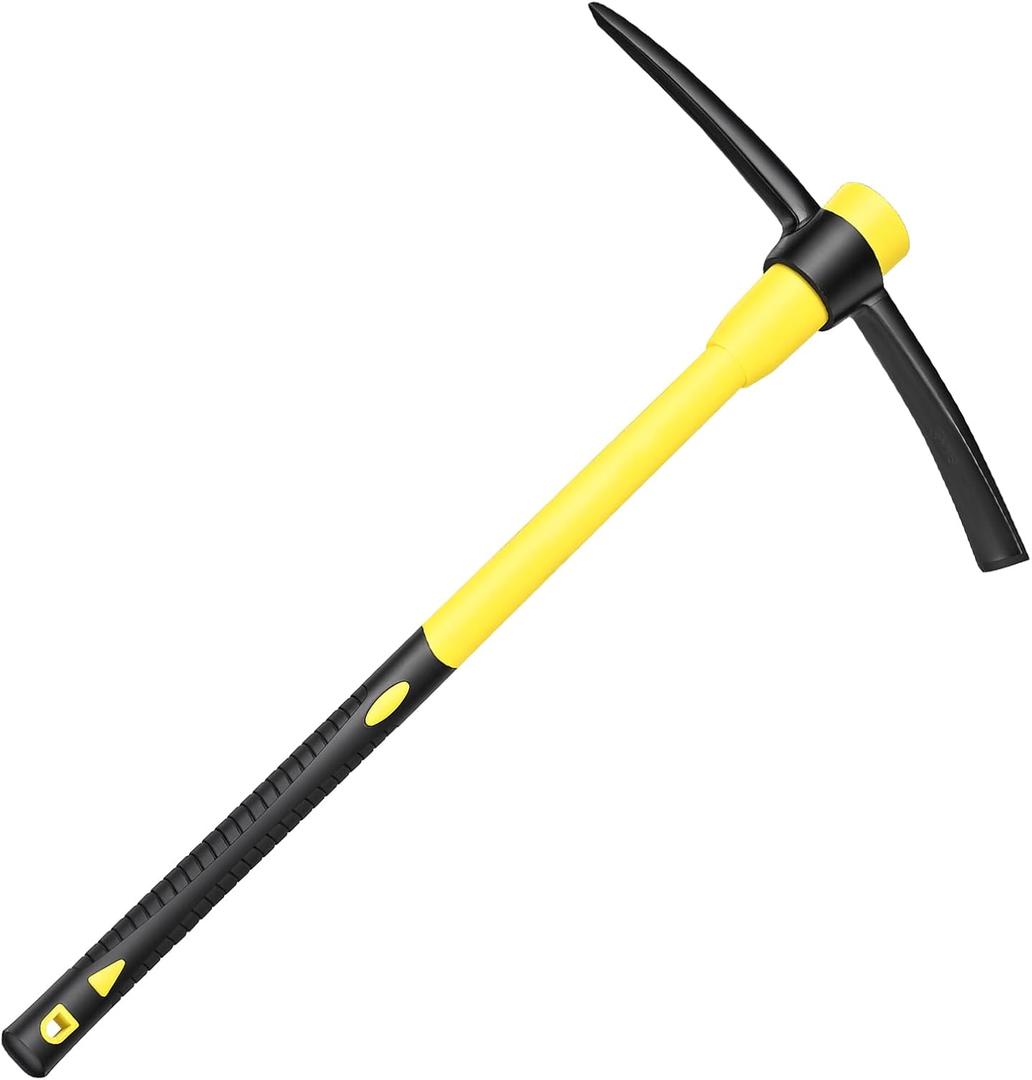 36 Inch Pick Mattock – Heavy Duty Rail Steel Garden Hoe with Fiberglass Handle, 2 in 1 Adze Hoe & Pick Axe for Digging, Landscaping, Yard Work, Outdoor