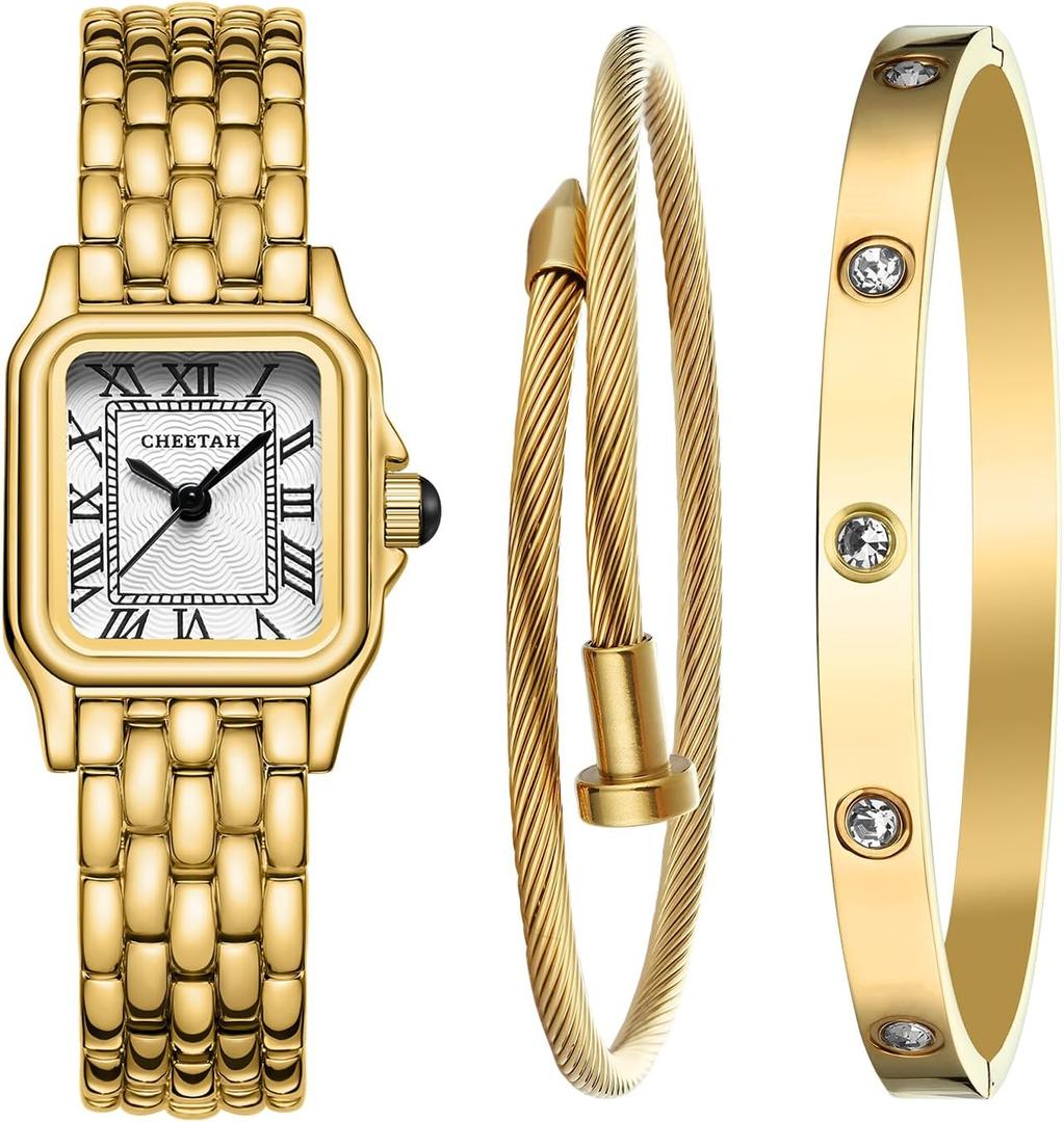 CHEETAH Womens Gold Bangle Watch and Bracelet Set,Gold White