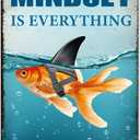Goldfish Shark Tin Sign 8x12 Inch Mindset is Everything Poster Ocean Theme Vintage Metal Tin Sign Wall Art for for Home Bars Restaurant Kitchen Cafe Club Decoration