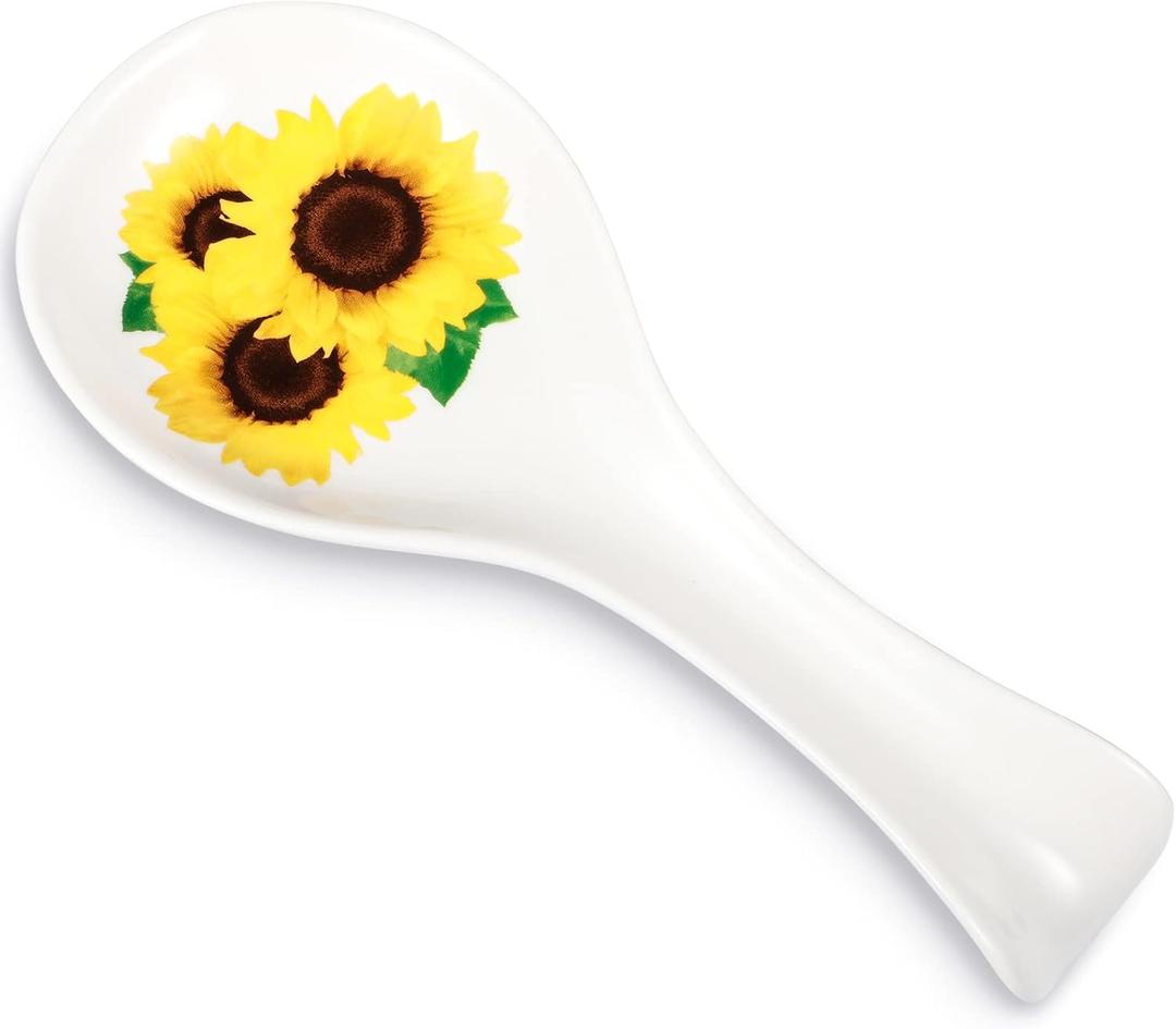 Sunflower Spoon Rest Holder for Stove Top Ceramic Yellow Utensil Spoon Holder Decoration Gift for Mother's Day Kitchen Sunflower Accessories Housewarming Gift, Funny Summer Decoration for Coffee Bar