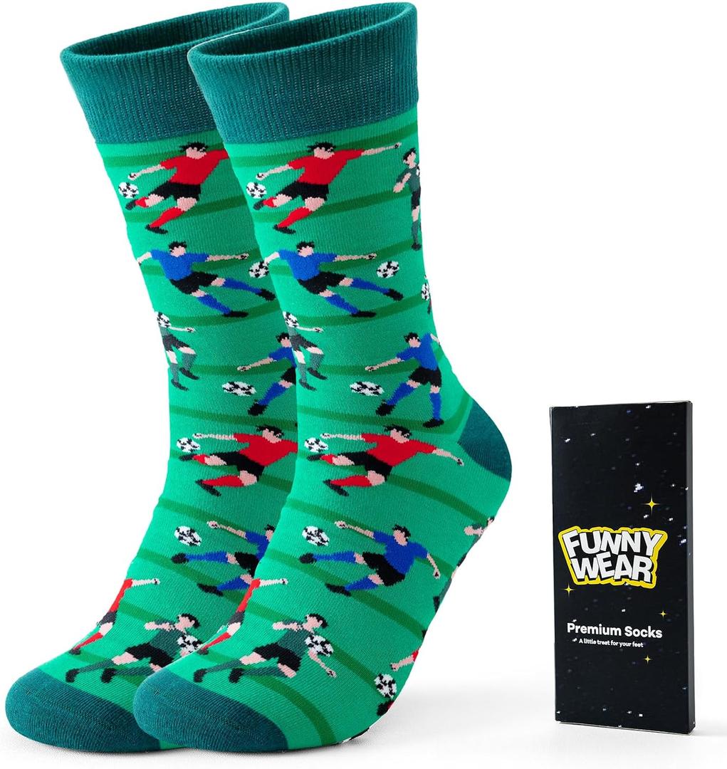BONANGEL Dress Socks for Men, Funny Novelty Soccer Sports Crew Socks | Gifts for Soccer Coaches‌ Fans Players, Soft and Breathable, Elastic Stretch, Smooth Toe, US Size 8-12