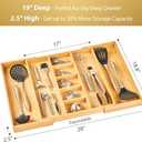 Umilife Extra Large Expandable Kitchen Drawer Organizer for Utensil and Junk, 19" Deep for Big Drawer, 17" to 28" Adjustable Bamboo Wood Drawer Divider, Cutlery Tray, Flatware Holder