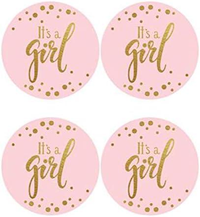 1" Round 50 Pack Pink It's a Girl Label Stickers Baby Shower Party Sticker Labels Candy Stickers for Birthday Party Baby Shower Wedding Favors