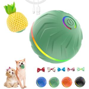 2 x Interactive Dog Toys Dog Ball,Anti Boredom Dog Toys,Durable Motion Activated Automatic Rolling Toys for Small/Medium Dogs,Moving Ball for Dogs to Keep Them Busy,Dog Bows,Fruity Plush Covers(Green)