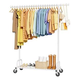 Sakugi Clothes Rack - Large-Capacity Clothing Racks for Hanging Clothes with Lockable Wheels, Space-Saving Metal Coat Rack for Bedroom, Laundry Room, Entryway, 45.6" x 16.9" x 59", White