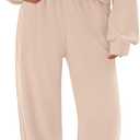 PRETTYGARDEN Women's Two Piece Lounge Sets 2025 Fall Airport Outfits Long Sleeve Pullover Tops Sweatpants Matching Clothing (Medium, Beige)