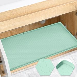 Waterproof Under Sink Mat 34" x 22", Silicone Cabinet Liner, Rubber Protector for Kitchen and Bathroom, Keeps Cabinets Clean, Dry, and Organized (Mint Green)