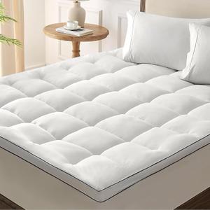 JINXIA Cooling Mattress Topper King for Back Pain, Extra Thick Mattress Pad Cover,Deep Elastic Pocket, Plush Pillow Top Overfilled with Down Alternative, White