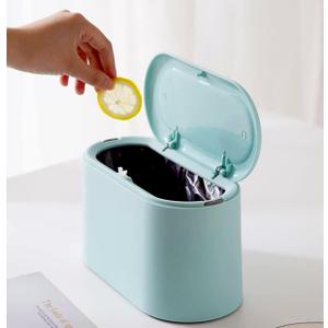 Mini Trash Can with Lid - Removable Small Garbage Can, Tiny Plastic Trash Bin, Pop Up Countertop Wastebasket, Counter Garbage Lint Bin for Bathroom, Office, Kitchen, Desk, Coffee Table (Sky Blue)