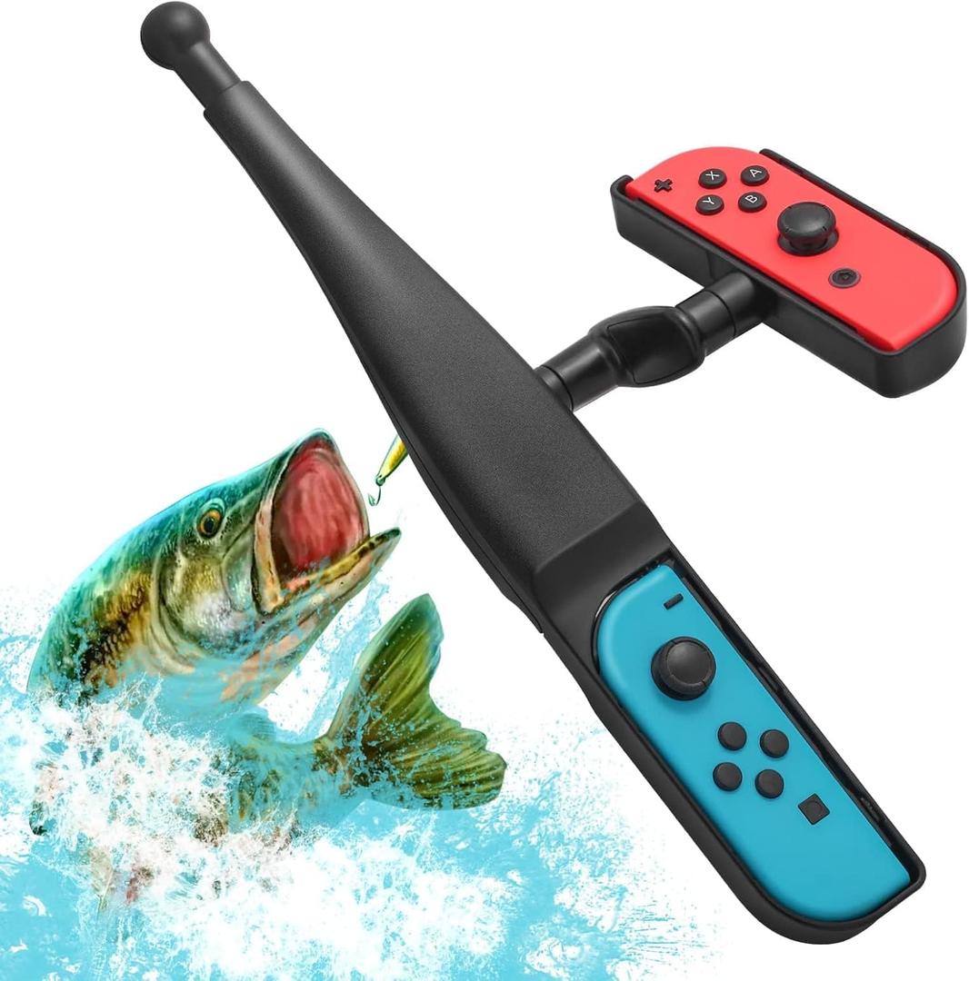 Fishing Rod Controller Accessory for Nintendo Switch Joy-Con, Motion Casting & Reeling Grip for Fishing Games, Lightweight Rod Handle (Not Compatible with Switch 2 Joy-Cons, Controllers Not Included)