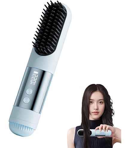 2026 Upgraded Go Brush Pro for Short Hair, 3 Heat Settings for All Hair Types, 30s Fast Heat, Ionic & Ceramic Care, Cold Air Mode, 2500mAh USB-C Rechargeable Straightening Brush (Blue)