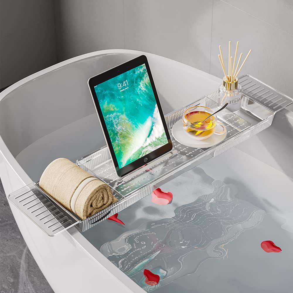 Bathtub Caddy Tray, Adjustable Bath Tray for Tub, Bath Accessories, Tub Caddy for Bathroom Luxury Spa, Expandable Size Bath Tub Organizer with Anti-Slip mat, Fits Most Tubs