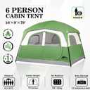 Happy Travel Tent 6 Person Tents for Camping, Waterproof Easy Setup Camping Tent with Rainfly, Portable Large Family Cabin Tent with 5 Large Mesh Windows and Carry Bag for Outdoor Camping & Hiking, Green 118"L x 106.3"W x 79"H