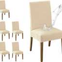 MOSAYT 100% Waterproof Dining Room Chair Covers Set of 6, Super Fit Stretch Jacquard Parson Chairs Slipcovers Removable Washable Chair Seat Protectors for Home, Kitchen, Banquet (Beige)