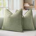 MIULEE Pack of 2 Sage Green Decorative Pillow Covers 20x20 Inch Soft Chenille Luxurious Couch Throw Pillows Farmhouse Cushion Covers with Elegant Design for Sofa Bedroom Living Room Summer Home Decor