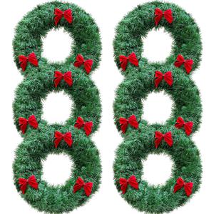 6 Pack Mini Christmas Wreaths for Windows Kitchen Cabinets, 12 Inch Small Christmas Wreath with Red Bows Artificial Christmas Tinsel Wreaths Mini Wreath Xmas Decorations for Home Door Wall Chair Stair
