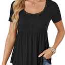 Rooscier Women's Scoop Neck Short Sleeve Tunic Flowy Babydoll Blouse Casual Peplum Top, Large