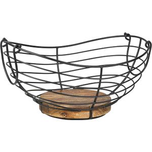 Modern Farmhouse Fruit Basket for Kitchen Counter, Vintage Wire and Wooden Base Fruit Bowl for Kitchen Decor, Fruit & Vegetables Storage Basket/Bowl