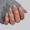 BTArtbox Almond Press On Nails Medium - Lamp-Curable Cat Eye Press On Nails with Glue for Women, Semi-Transparent Soft Gel Glue On Nails in 15 Sizes - 30 Stick On Nails Kit, Sunlit Shimmer