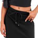 Fisoew Womens Casual Mini Skirt Drawstring Summer High Waist Bodycon Workout Short Pencil Skirt (Black, M)