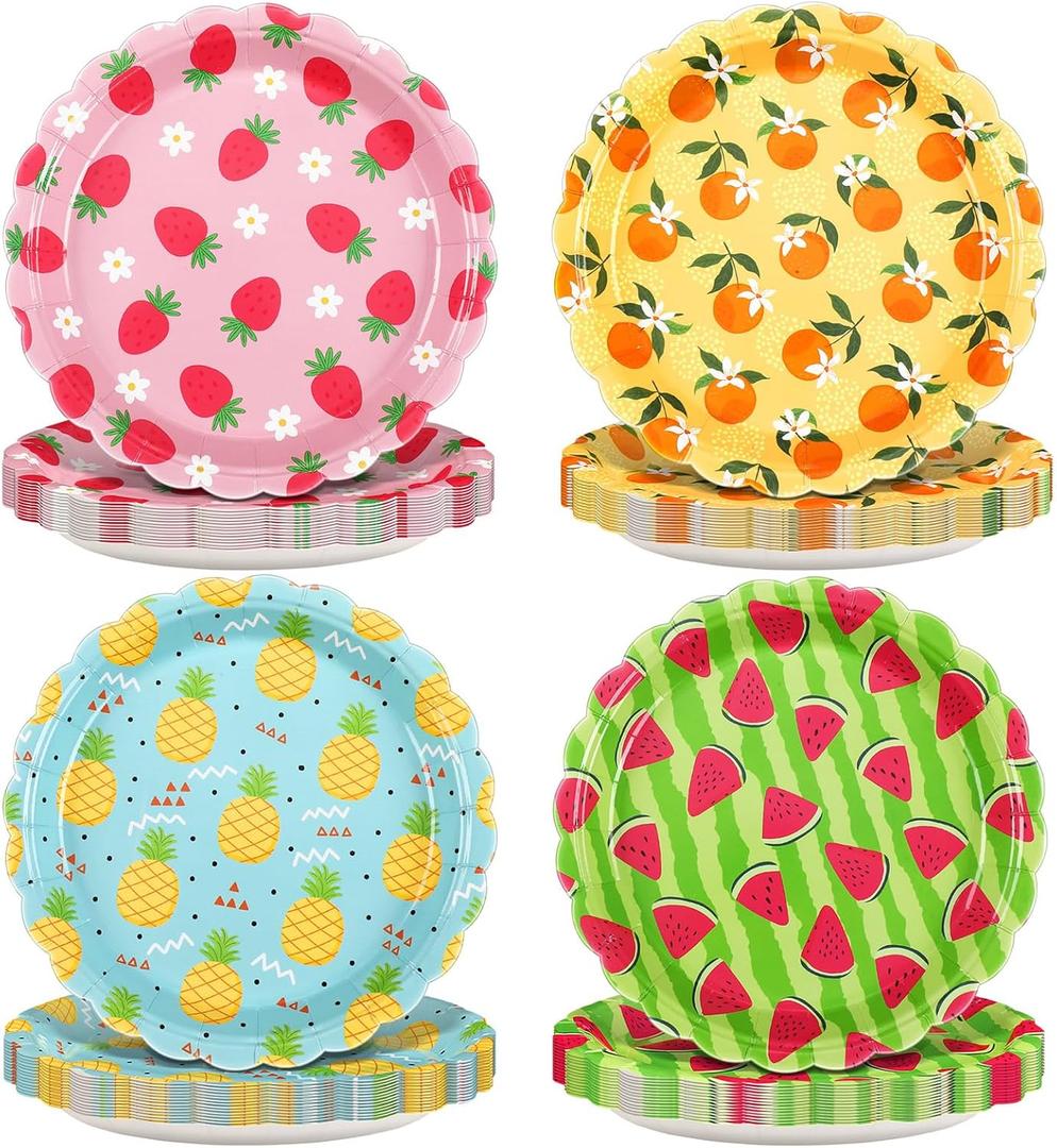 60 Pcs Fruit Paper Plates Tutti Frutti Birthday Party Supplies 7 Inch Disposable Fruit Dessert Plates Summer Dinner Plates Strawberry Pineapple Plates for Wedding Baby Shower Birthday Party
