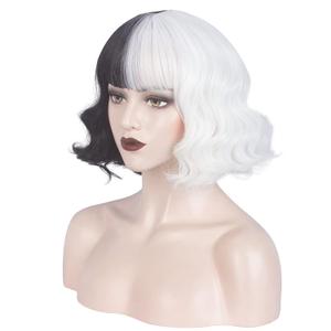 WeKen Half White and Black Wig for Women Cosplay Halloween Costume Synthetic Wigs for Christmas Carnival Party