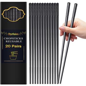 Dyrfolm 20 Pairs Fiberglass Chopsticks, Reusable Non-Slip Chopsticks for Chinese & Japanese Food, Dishwasher Safe (9.4 inch Black)
