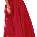 KIRUNDO Smocked Summer Dresses for Women 2025 Wedding Guest Midi Flowy Ruffle Short Sleeve Square Neck Tiered Sundress (Red, L)