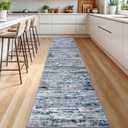 Lansny Modern Abstract Runner Rug 2.6x12, Grey Blue White Washable Long Kitchen Runner Non-Slip Soft Hallway Rug Runner Thin Print Faux Wool Carpet for Entryway Bedroom Laundry Room Indoor Home Decor