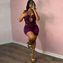 Sexy Club Outfits for Women 2 Piece Cowl Neck Jumpsuit Set Bodycon Shorts Deep V Neck Solid Color Romper for Night Out (Purple, S)