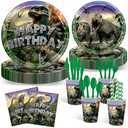 Avezano 192 Pcs Dinosaur Birthday Party Supplies Jurassic Dinosaur Plates and Napkins for Birthday Party Dinosaur Theme Birthday Party Decoration for Kids Serves 24
