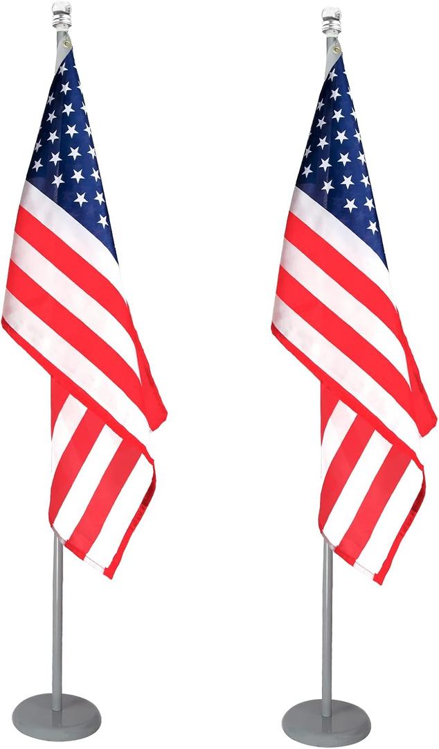 SENZHIYI Indoor Telescoping Flag Pole with Base 6FT-8FT,Aluminum Commercial Indoor Flagpole with Silver Ball Top Finial,Heavy Duty Indoor Flag Pole Kit for Office School City Hall Silver 2Pack
