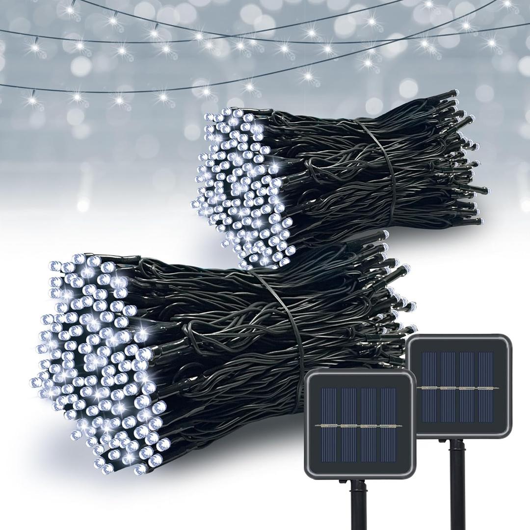 Solar String Lights Outdoor, 2 Pack 79FT 200 LED Waterproof Solar Christmas Lights with 8 Lighting Modes for Tree Yard Garden Party Xmas Decorations (100 Cool White)