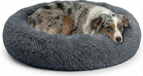 Active Pets Premium Medium Donut Dog Bed, Fits Up to 45 lbs, Removable Cover & Washable Cushion, Plush Long Pile Faux Fur Fabric, Portable Beige Pet Bed Furniture for Puppies Adult Canines & Cats
