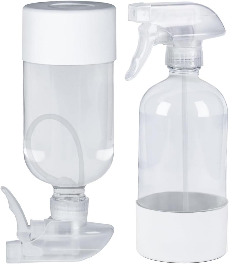 TERESRY 2 Pack 360 Glass Spray Bottles with Silicone Sleeve, 16 oz Empty Refillable Containers with Adjustable Spray Nozzles, Spray Bottles for Hair, Cleaning Solutions and Plants White