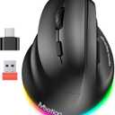 MEETION Left-Handed Mouse, Ergonomic Mouse Wireless Vertical Mouse, RGB Rechargeable Mice for Bluetooth(5.2 + 3.0) & USB-A with Type-c Adapter 4 Adjustable DPI for Mac/Windows/PC/Tablet/iPad, Black