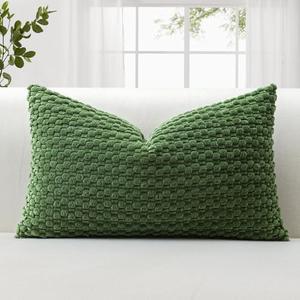 OTOSTAR Corduroy Soft Decorative Throw Pillow Covers 16x24 Inch Lumbar Pillow Covers with 3D Bubble Texture Cushion Case for Couch Sofa Bedroom Boho Pillowcase for Home Decor (Moss Green)