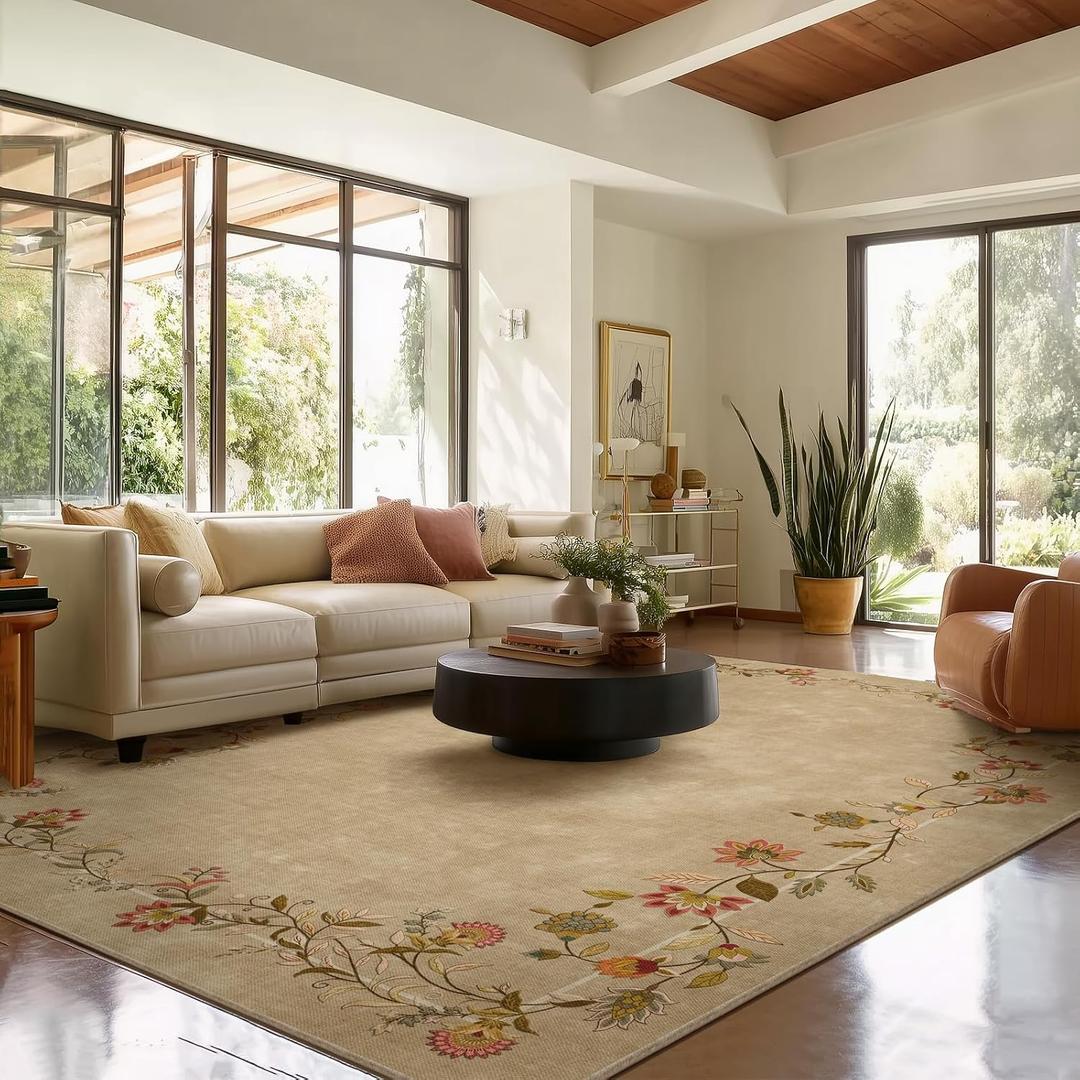 9x12 Area Rugs for Living Room: Washable Bedroom Rug Non Slip Floral Carpet
Low Pile Soft Faux Wool Non Shedding Large Rug for Dining Room Under Table Nursery Playroom Dorm Kids Office Farmhouse Indoor