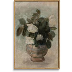 InSimSea Framed Canvas Prints Art Vintage Decor, Large Flowers in Vase Paintings Wall Art, Floral Pictures Home Decor for Bedroom Bathroom, Kitchen Office Living Room Wall Decoration, 16"x24"