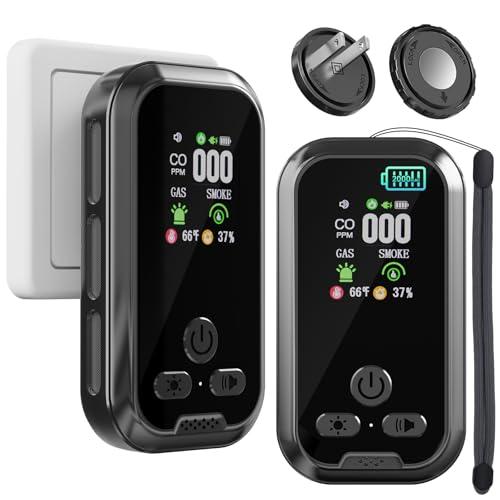 2 Packs, Plug-in Carbon Monoxide Detector, 5-in-1, with HD Display, 3Icons, for Gas, CO, Smoke, Display Temperature, Humidity, 100dB Alarm,Built-in Battery for Portable Use, Display Power Level,Black