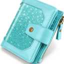 Women Leather Wallet RFID Blocking Small Bifold Zipper Pocket Wallet Card Case Purse with ID Window, Tiffany Glitter